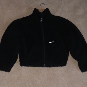 Black Nike Cropped Fleece Jacket, size small.